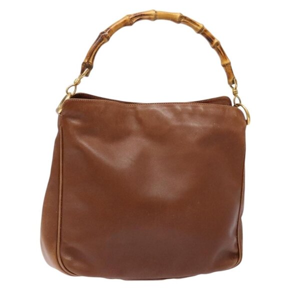 GUCCI Bamboo Hand Bag Leather Brown Gold 001 1705 1638 Auth bs28654 - Picture 1 of 16